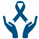 graphic, blue, cancer care, hands open under ribbon
